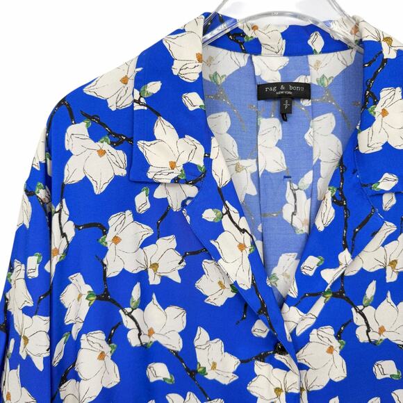 Rag & Bone Blue Floral Print Silk Collared Button Down Shirt Dress - Picture 8 of 13